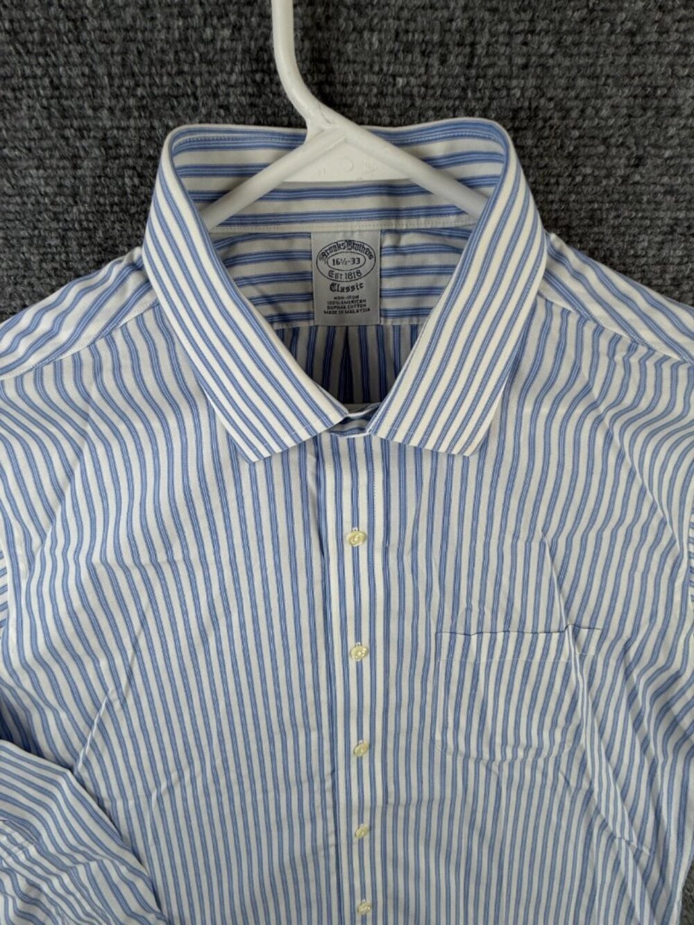 Brooks Brothers Non Iron Button Up Long Sleeve Men Classic 16.5 33 Striped Blue